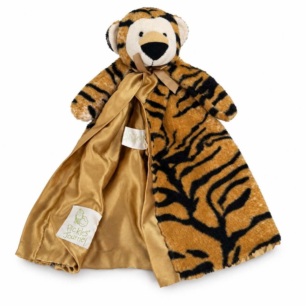 Pickles Journey Lovey Tiger Baby Security Blanket Plush Lovie Soft Fleece Satin